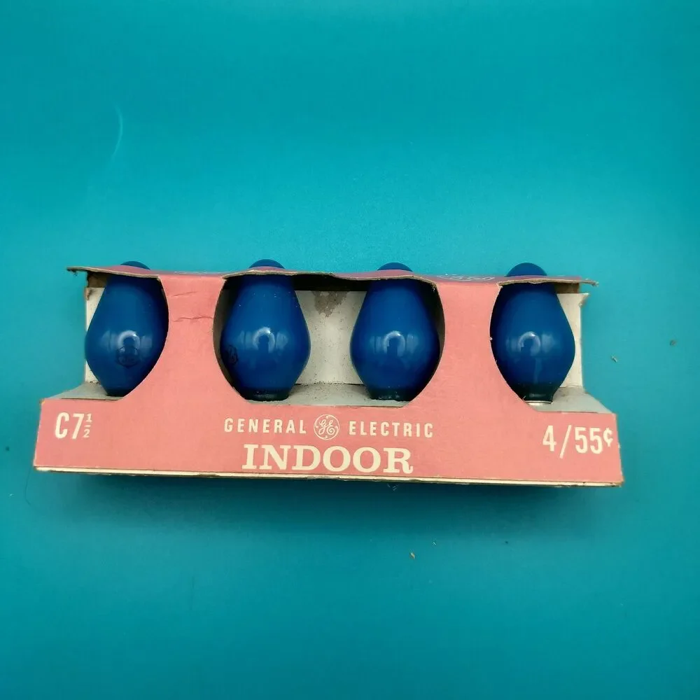 Vintage GE General Electric C7 1/2 Blue Christmas Light Bulbs 4-Pack Indoor